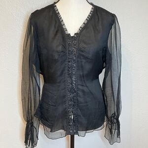 Miss Sixty MS Sioni Black Sheer Lace-Up Blouse SZ L Romantic Renaissance Goth